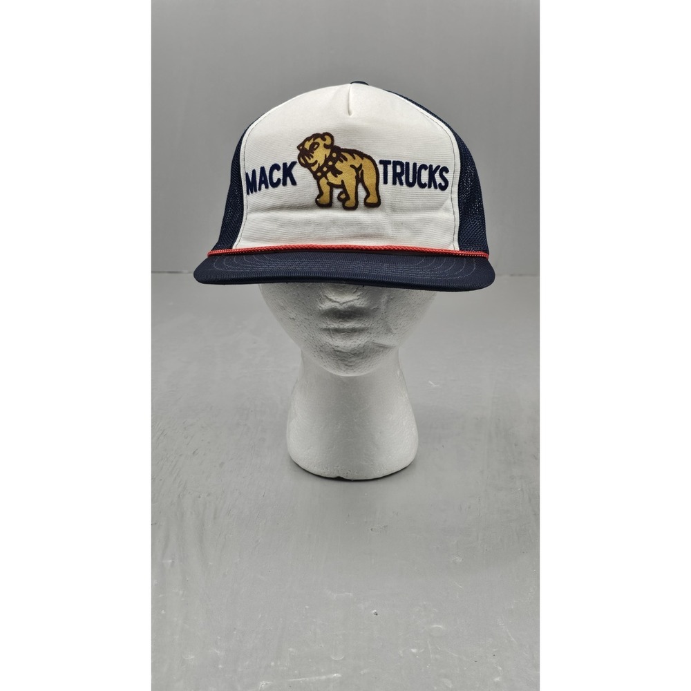 Vintage MACK TRUCKS Mack Bulldog Trucker Hat Cap Young An Mesh Blue Deadstock